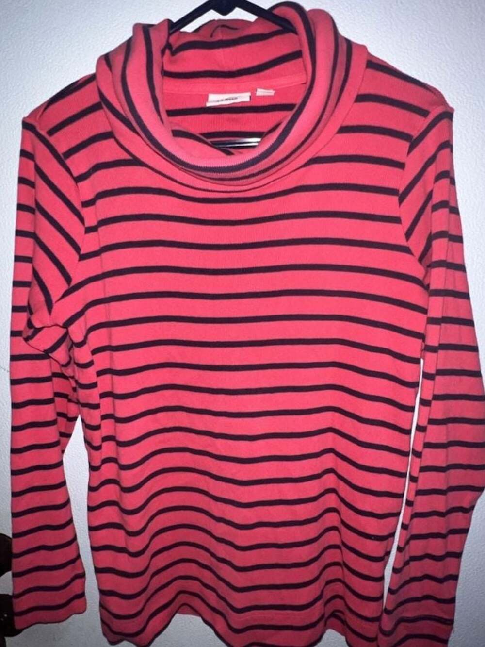 L.L. Bean Women's Striped Cowl Neck Long Sleeve Pullover Sweater